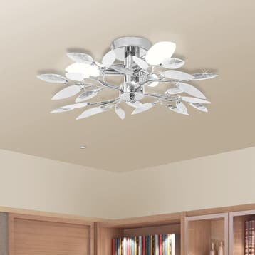 vidaXL Plafondlamp met kristal bladeren 3xE14 acryl wit en, Verzenden