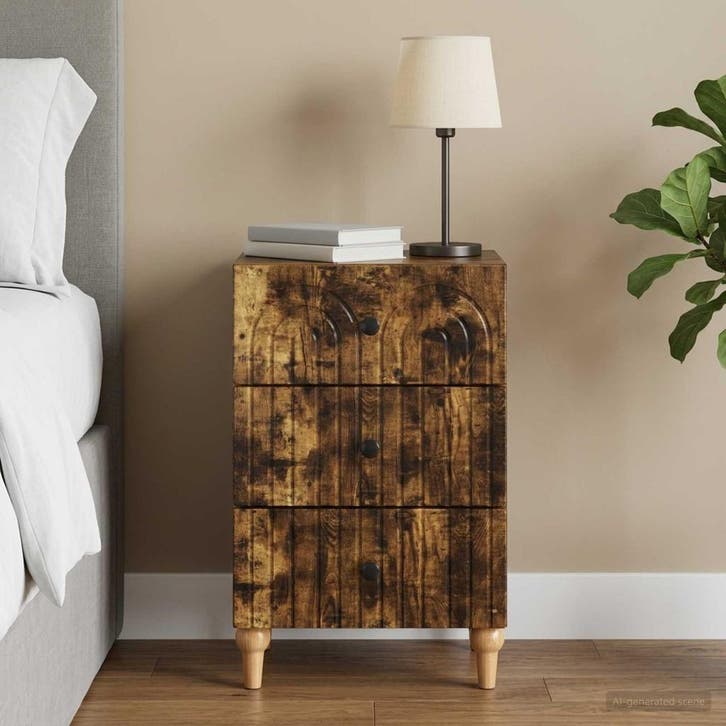 vidaXL Nachtkastje Gerookt eiken 43x 41 x 66,5 cm Bewerkt, Huis en Inrichting, Slaapkamer | Nachtkastjes, Nieuw, Verzenden