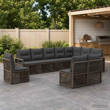 vidaXL Tuinbank Set 10 st Grijs poly rattan, Verzenden, Nieuw