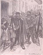 Spotprent Duitse militairen sturen arbeiders naar Duitsla..., Verzamelen, Verzenden, Foto of Poster