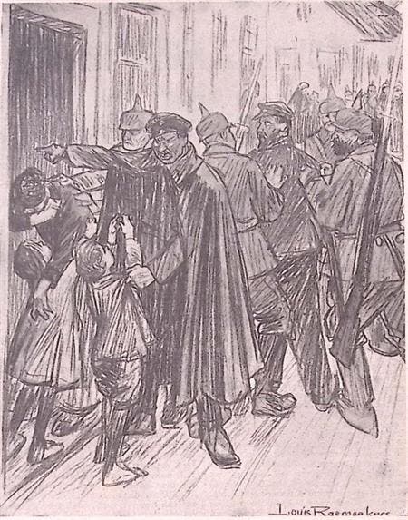 Spotprent Duitse militairen sturen arbeiders naar Duitsla..., Verzamelen, Militaria | Tweede Wereldoorlog, Foto of Poster, Verzenden