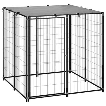vidaXL Hondenkennel 110x110x110 cm staal zwart, Verzenden, Nieuw