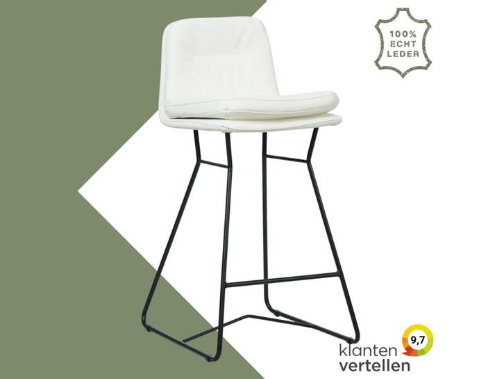 Leren barkruk Candy laag - Toledo Bianco (gebroken wit), Maison & Meubles, Tabourets de bar, Enlèvement ou Envoi