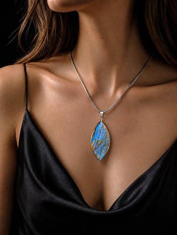 Grote Labradoriet Ketting - 925 Sterling Zilver -, Antiek en Kunst