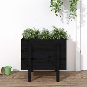 vidaXL Plantenbak 62x50x57 cm massief grenenhout zwart, Verzenden, Nieuw
