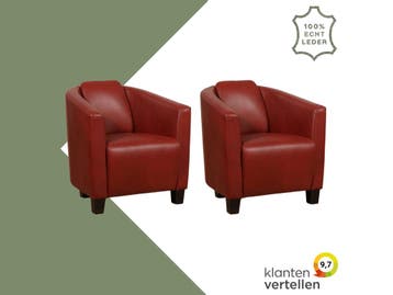 Set van 2 Leren fauteuils Press - Granada Rouge (rood) -, Ophalen of Verzenden