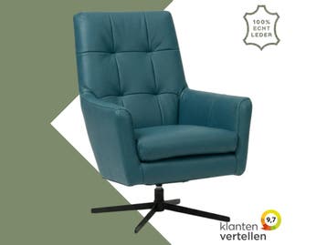 Leren draaifauteuil Central - Toledo Turquoise (blauw), Huis en Inrichting, Nieuw, Ophalen of Verzenden, 75 tot 100 cm, Industrieel, Modern