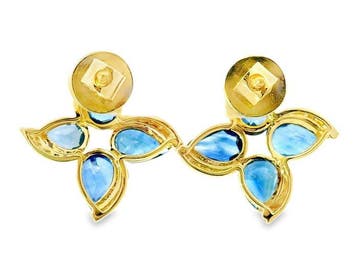 Oorbellen - 14 karaat Geel goud - 6.12ct. tw. Saffier -, Nieuw