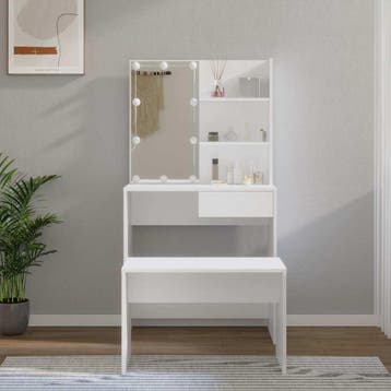 vidaXL Kaptafelset met LEDs bewerkt hout wit, Verzenden, Nieuw