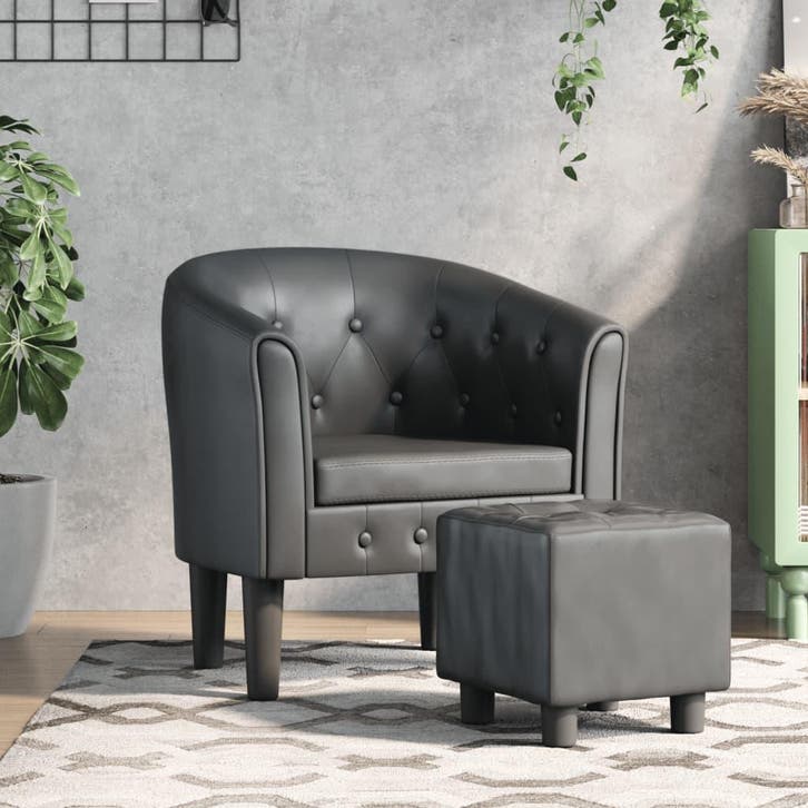 vidaXL Kuipstoel met voetenbankje kunstleer grijs, Huis en Inrichting, Fauteuils, Nieuw, Verzenden