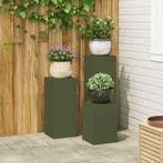 vidaXL Plantenstand 3 pcs Olijfgroen Staal, Jardin & Terrasse, Verzenden
