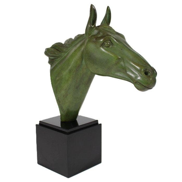 Irenee Rochard - sculptuur, Paard - 35 cm - Metaal en marmer, Antiquités & Art, Curiosités & Brocante