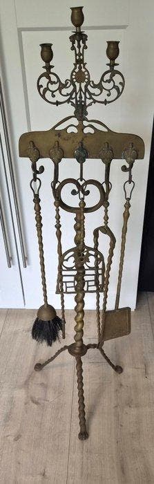 Openhaard accessoire - Antieke messing openhaardset met