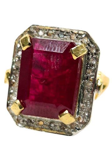 Zonder minimumprijs - Ring - 9 kt. Zilver, Geel goud Robijn