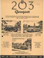 1951 PEUGEOT 203 LEAFLET FRANS, Nieuw