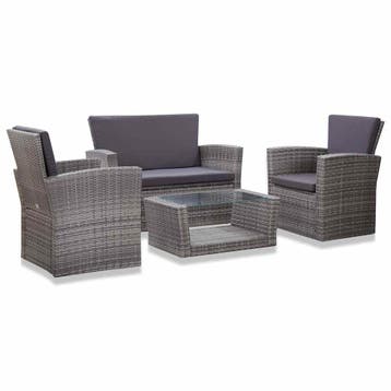 vidaXL 4-delige Loungeset met kussens poly rattan grijs, Verzenden, Nieuw, Loungeset