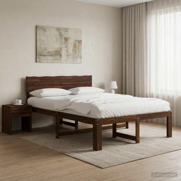 vidaXL Tweepersoonsbed met hoofdbord ROSTOCK Donkerbruin 120, Verzenden, Nieuw