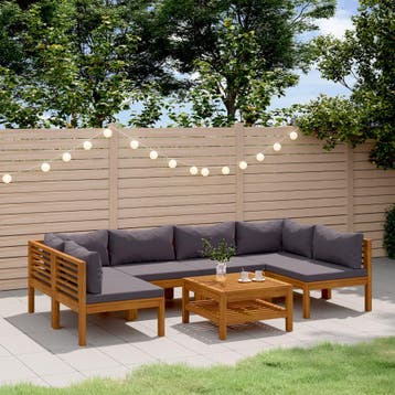 vidaXL 7-delige Loungeset met kussens massief acaciahout, Verzenden, Nieuw, Loungeset