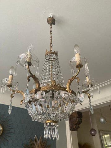 Lustre - Bronze, Cristal - Lustre montgolfière, Antiquités & Art