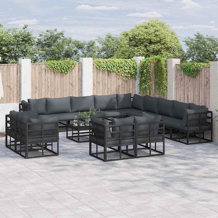 vidaXL Tuinbank Set 14 st Zwart Aluminium, Tuin en Terras, Tuinsets en Loungesets, Nieuw, Verzenden