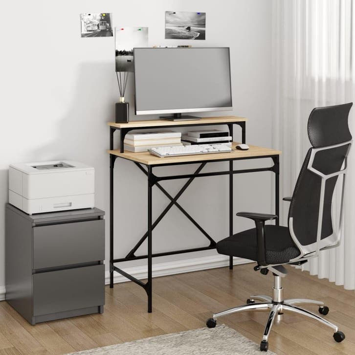 vidaXL Bureau 80x50x90 cm bewerkt hout en ijzer sonoma, Maison & Meubles, Bureaux, Envoi