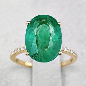 Ring - 14 karaat Geel goud, Zambia - 4.25ct. tw. Smaragd -