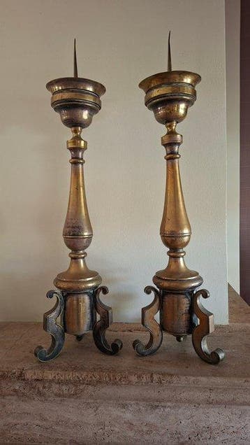 Chandelier (2) - Laiton - Paire de candélabres néo-gothiques