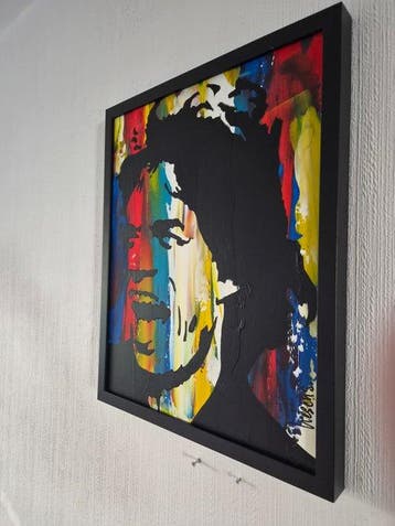 Liesens - Mick Jagger (handpainted on canvas) met lijst, Antiek en Kunst