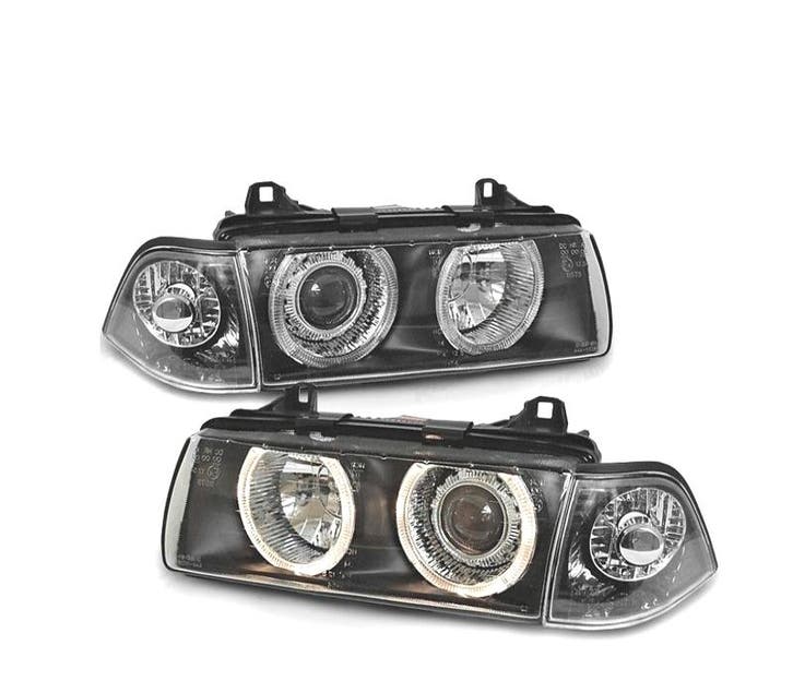PHARES BMW E36 COUPÉ CABRIO ANGEL EYES HALOGÈNE FOND NOIR, Autos : Pièces & Accessoires, Éclairage, Envoi