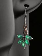 Onyx - Argent - Boucles doreilles - Élégance florale, Antiquités & Art