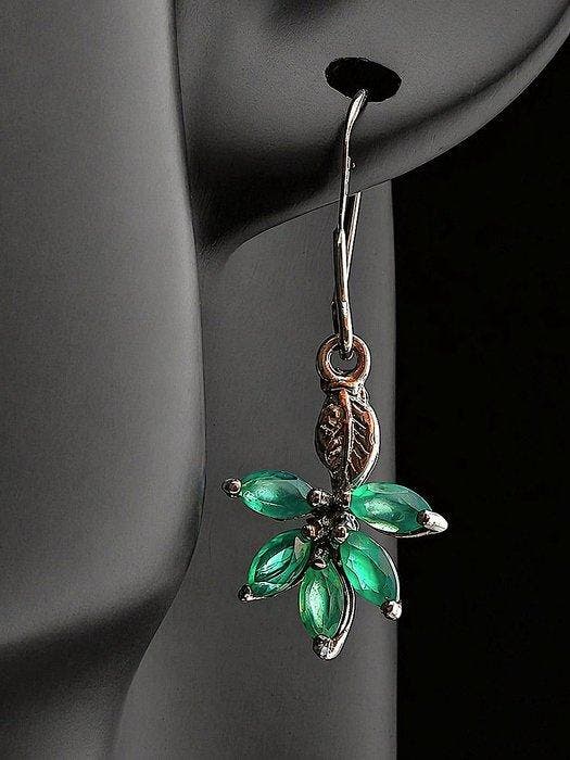 Onyx - Argent - Boucles doreilles - Élégance florale, Antiquités & Art, Curiosités & Brocante