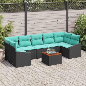 vidaXL Tuinbank Set met kussen 8 pcs Zwart poly rattan, Verzenden