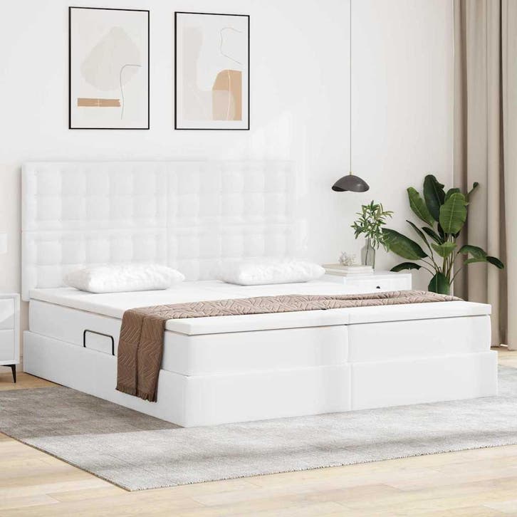 vidaXL Opbergbed met LED met opslag Zuiver Wit 180 x 200 cm, Huis en Inrichting, Slaapkamer | Bedden, Nieuw, Verzenden