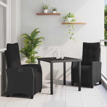 vidaXL Tuin Eettafel Set met kussen 3 pcs Zwart poly rattan, Verzenden, Nieuw