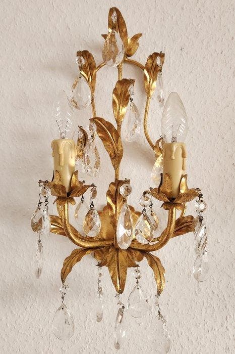 Kaars wandlamp - Verguld, IJzer, Kristal - Bladgoud met de, Antiquités & Art, Antiquités | Autres Antiquités