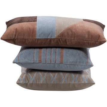 WOOOD Laon Kussens Velvet stof Naturel/Blauw, Verzenden, Nieuw