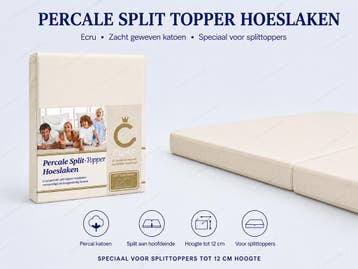 CEVILIT Perkal Hoeslaken speciaal voor topper met split -, Nieuw, Eenpersoons, Wit, Hoeslaken of Sloop