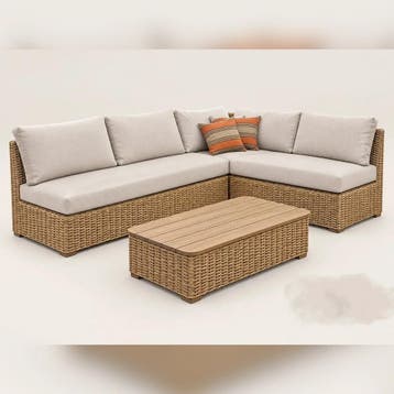 Luxe hoekloungeset van wicker met kussens en tafel, Tuin en Terras, Ophalen of Verzenden, Nieuw