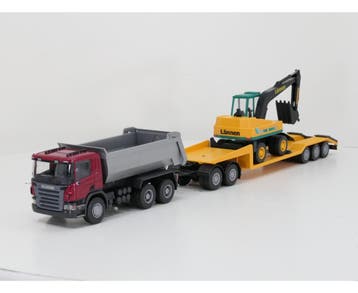 Emek 1:25 30705 Scania Dump Truck mit Tieflader & Lännen..., Ophalen of Verzenden, Gebruikt