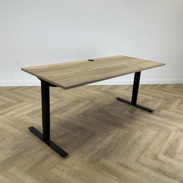 verstelbaar bureau 180x80 cm,  natuur eiken  - zwart, In hoogte verstelbaar, Gebruikt