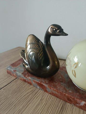 Lampe - Opaline, marbre rouge - Lampe cygne vintage