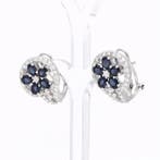 Boucles doreilles - 18 carats Or blanc Saphir - Diamant, Nieuw
