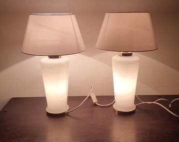 Lampe de table (2) - Verre de Murano et abat-jour en tissu