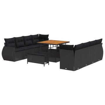 vidaXL Tuinbank Set 11 st Zwart poly rattan, Jardin & Terrasse, Verzenden