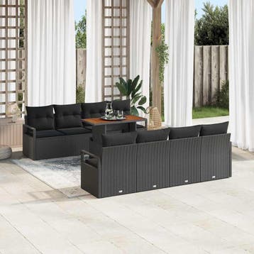 vidaXL Tuinbank Set 9 st Zwart Poly rattan, Verzenden, Nieuw