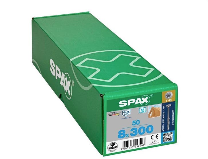 Spax universele schroef 8x300 RVS A2 T40 – 50 stuks, Bricolage & Construction, Quincaillerie & Fixations, Envoi
