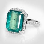 Bague - 14 carats Or blanc, IGI 6,38 ct Zambie bleu verdâtre, Nieuw