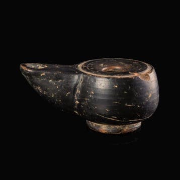 Grec antique mycénien Lampe à huile en poterie noire