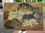 Hollandse School (XX) - Moederpoes met kittens, Antiek en Kunst