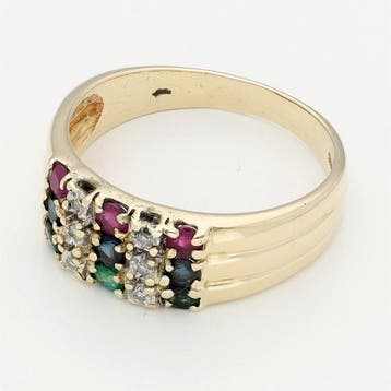 Ring - 14 karaat Geel goud - Diamant - Saffier. Robijn., Nieuw